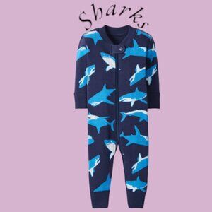 Hanna Andersson Cute Sharks Print Zip Sleeper In Organic Cotton 0-18M NWOT